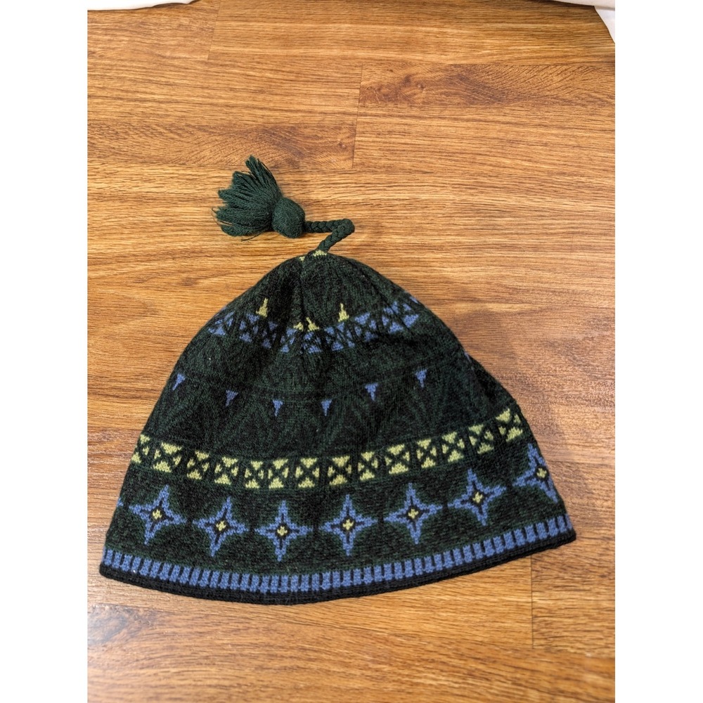 Vintage 1997 Patagonia Fair Isle Pattern Green Beanie Made in France Tassle